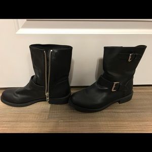 Black, leather midway boots